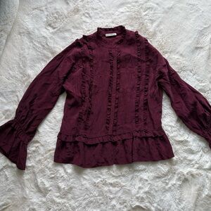 Ulla Johnson Plum Ruffled Long-Sleeve Blouse
